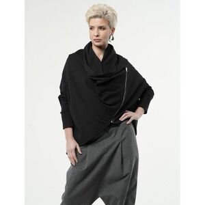 METAMORPHOZA‎ NWT Black Loose Cardigan with Side Zipper Asymmetric Size XXL